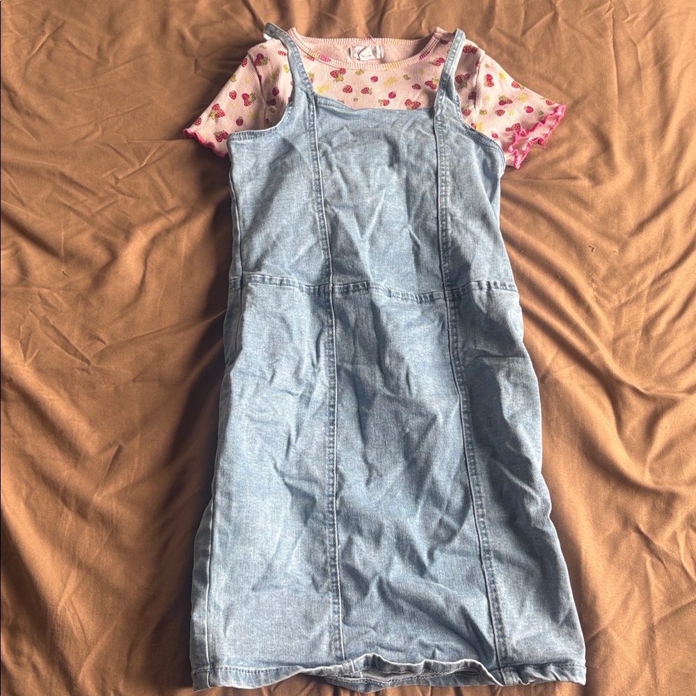 Steve Madden Strawberry Tee and Blue Denim Kids Casual Dress set